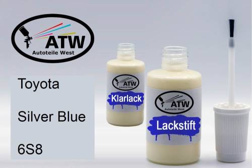 Toyota, Silver Blue, 6S8: 20ml Lackstift + 20ml Klarlack - Set, von ATW Autoteile West.